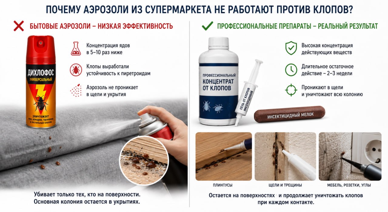 Почему обычные аэрозоли из супермаркета часто не работают против клопов